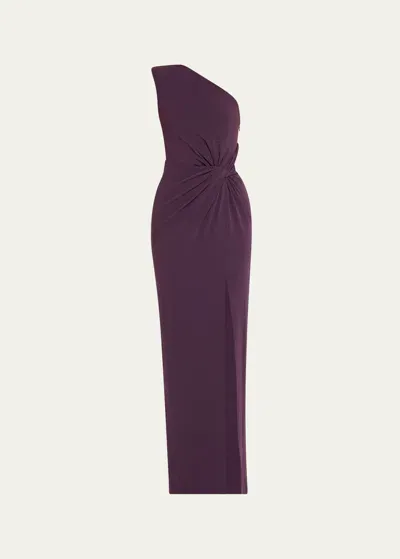 Roland Mouret One-shoulder Twisted Satin Crepe Gown In Purple