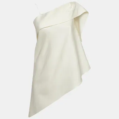 Pre-owned Roland Mouret Purple Satin Asymmetrical Hem One Shoulder Top M In White