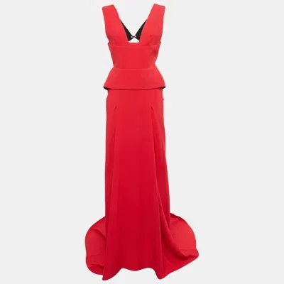 Pre-owned Roland Mouret Red Crepe Flared Lubelia Gown M