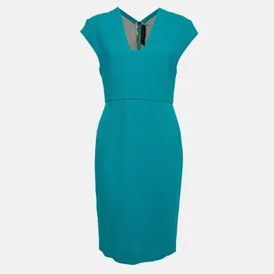 Pre-owned Roland Mouret Sea Green Wool Crepe Egerton V-neck Sheath Dress L