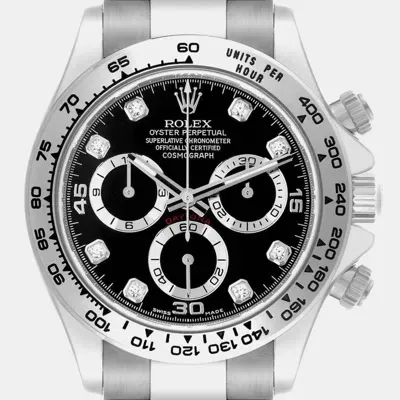 Pre-owned Rolex Cosmograph Daytona 18k White Gold Diamond Mens Watch 116509 In Black