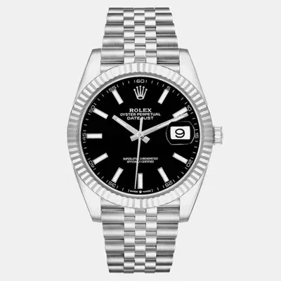 Pre-owned Rolex Datejust 41 Steel White Gold Black Dial Mens Watch 126334