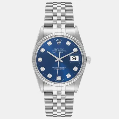 Pre-owned Rolex Datejust Blue Diamond Dial Steel White Gold Mens Watch 16234