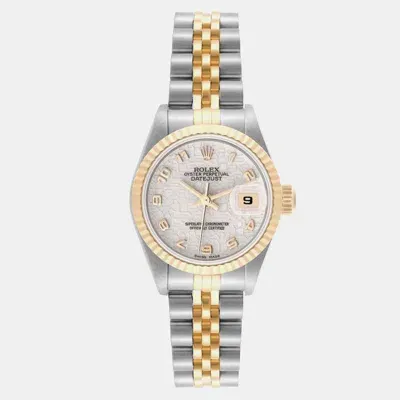 Pre-owned Rolex Datejust Ivory Dial Steel Yellow Gold Ladies Watch 69173 In Silver