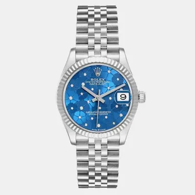 Pre-owned Rolex Datejust Midsize 31 Steel White Gold Blue Flower Dial Watch 278274