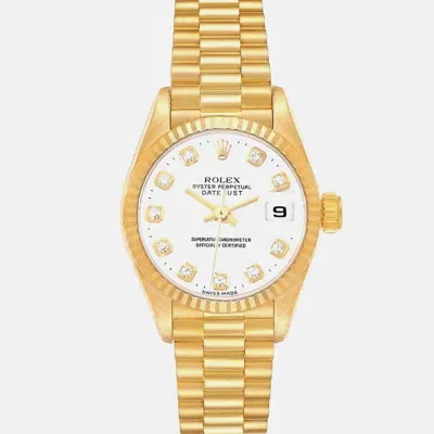 Pre-owned Rolex Datejust President Diamond Dial Yellow Gold Ladies Watch 69178 In White