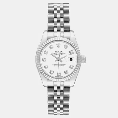 Pre-owned Rolex Datejust Steel White Gold Diamond Dial Ladies Watch 26.0 Mm