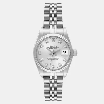 Pre-owned Rolex Datejust Steel White Gold Diamond Dial Ladies Watch 79174 In Silver