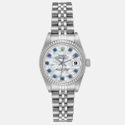 Pre-owned Rolex Datejust Steel White Gold Mother Of Pearl Sapphire Dial Ladies Watch 79174 26 Mm In Silver