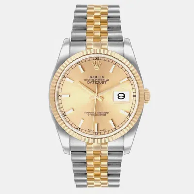 Pre-owned Rolex Datejust Steel Yellow Gold Champagne Dial Mens Watch 116233