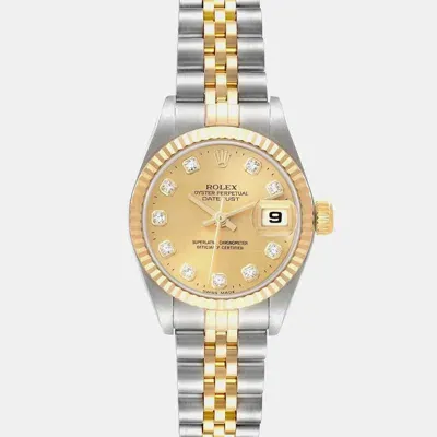 Pre-owned Rolex Datejust Steel Yellow Gold Diamond Dial Ladies Watch 79173