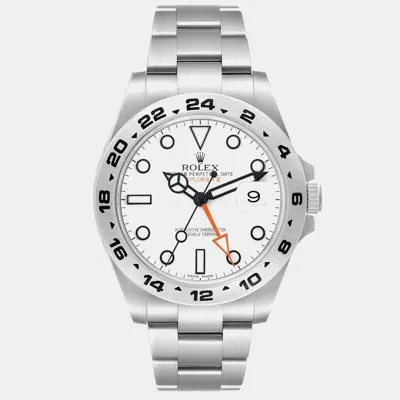 Pre-owned Rolex Explorer Ii White Dial Orange Hand Steel Mens Watch 216570