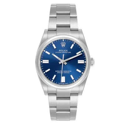 Pre-owned Rolex Oyster Perpetual Blue Dial Steel Men's Watch 36.0 Mm