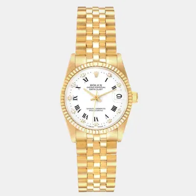 Pre-owned Rolex President Datejust Midsize Diamond Dial Yellow Gold Ladies Watch 31.0 Mm In White