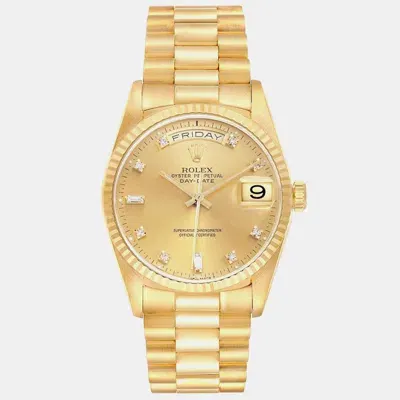 Pre-owned Rolex President Day-date Yellow Gold Diamond Dial Mens Watch 18238