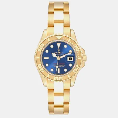 Pre-owned Rolex Yachtmaster 29mm Yellow Gold Blue Dial Ladies Watch 69628