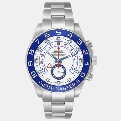 Pre-owned Rolex Yachtmaster Ii 44mm Steel Blue Cerachrom Bezel Mens Watch 116680 In White