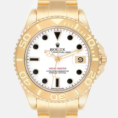 Pre-owned Rolex Yachtmaster Midsize Yellow Gold White Dial Mens Watch 68628