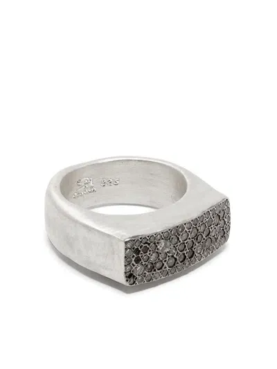 Rosa Maria Sterling Silver Diamond Signet Ring In Metallic