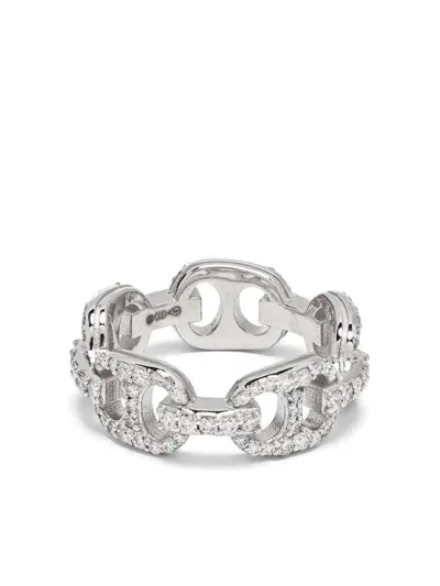 Roses Metals 14kt White Gold Diamonds Chain-effect Ring In Silver