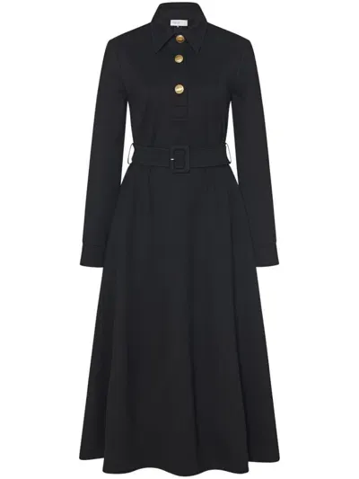 Rosetta Getty Belted Long-sleeve Midi Polo Shirtdress In Black