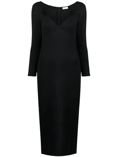 Rosetta Getty Long-sleeve Sweetheart Tea-length Dress In Black