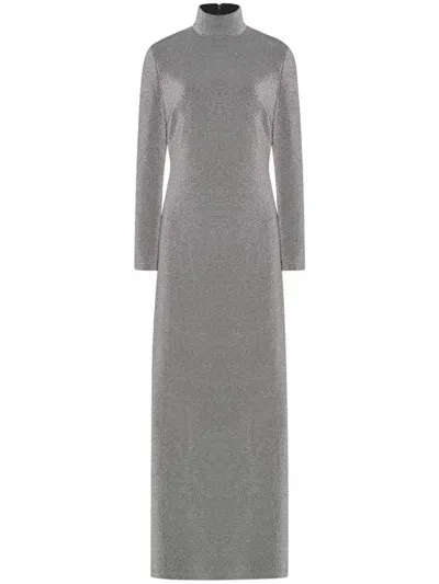 Rosetta Getty Mock-neck Metallic Maxi Dress In Silver