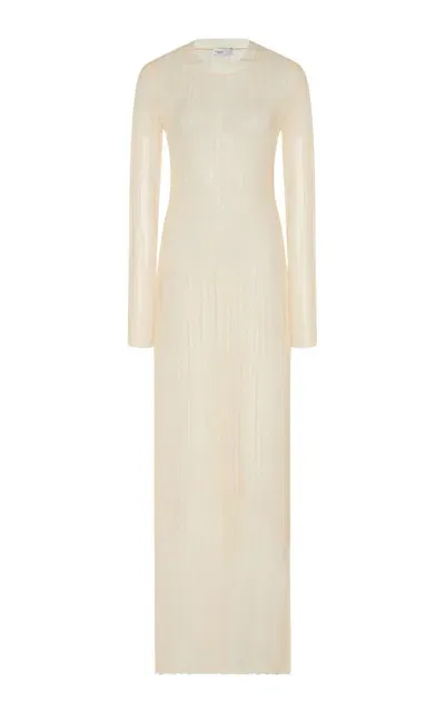 Rosetta Getty Plissé Nylon Mesh Maxi Dress In Off-white