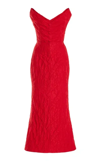 Rosie Assoulin Mother Of Buttons Crepe Midi Dress In Red