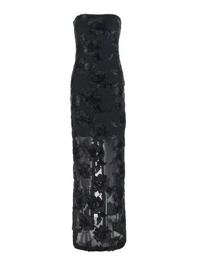 Rotate Birger Christensen Albertina Dress Flower Mesh Tube Dress In Black