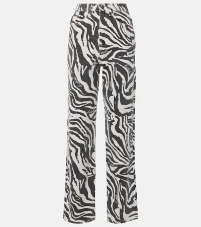 Rotate Birger Christensen Betty Zebra-print Straight Jeans In White