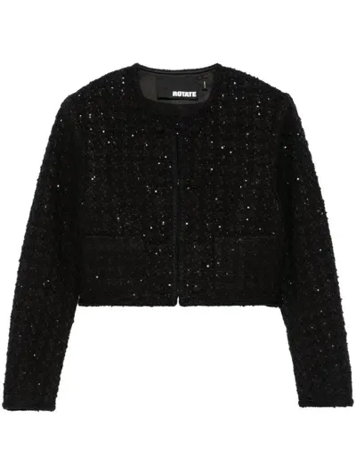 Rotate Birger Christensen Bouclé Cropped Jacket In Black