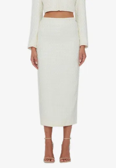 Rotate Birger Christensen Bouclé Midi Pencil Skirt In White