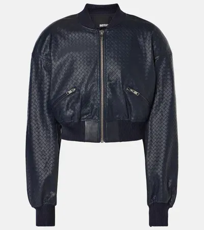 Rotate Birger Christensen Braided Faux Leather Bomber Jacket In Blue