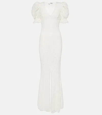 Rotate Birger Christensen Bridal Puff-sleeve Lace Maxi Dress In Beige