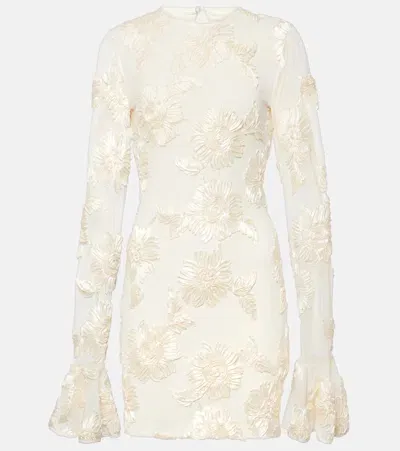 Rotate Birger Christensen Bridal Rosita Floral-appliqué Mesh Minidress In Egret