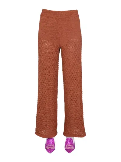 Rotate Birger Christensen Calla Knit Trousers In Brown