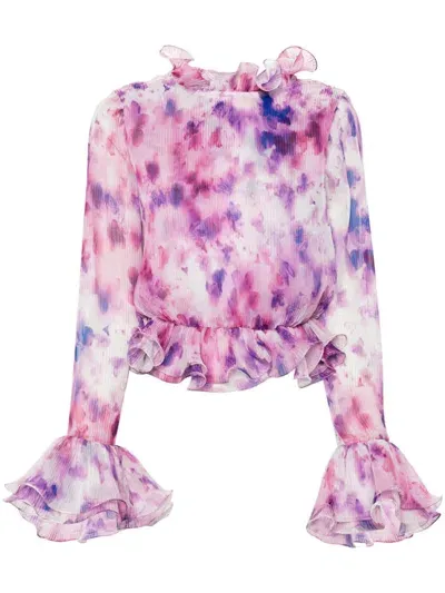 Rotate Birger Christensen Chiffon Ruffle Blouse In Violett