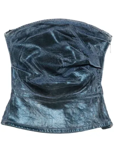 Rotate Birger Christensen Coated Denim Top In Blue