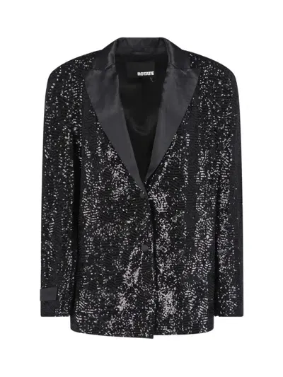 Rotate Birger Christensen Sequin Single-breasted Blazer In Black