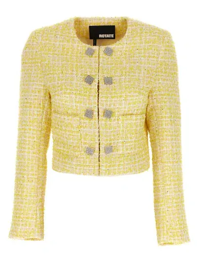 Rotate Birger Christensen Cropped Bouclé Jacket In Yellow