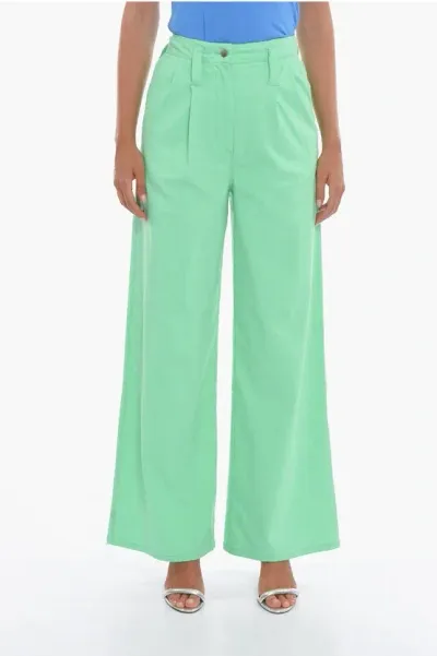 Rotate Birger Christensen Double-pleat Naya Flared Pants With Silver Button In Green