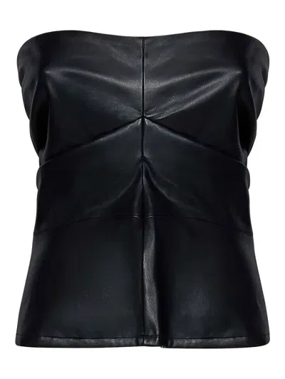 Rotate Birger Christensen Draped Black Faux-leather Strapless Top