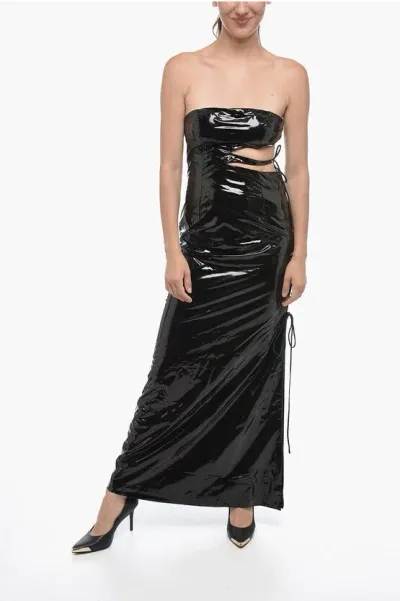 Rotate Birger Christensen Eco-patent Leather Maleeena Sheath Dress With Lace-up Back In Black