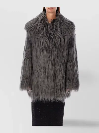 Rotate Birger Christensen Faux Fur Coat High Collar In Grey