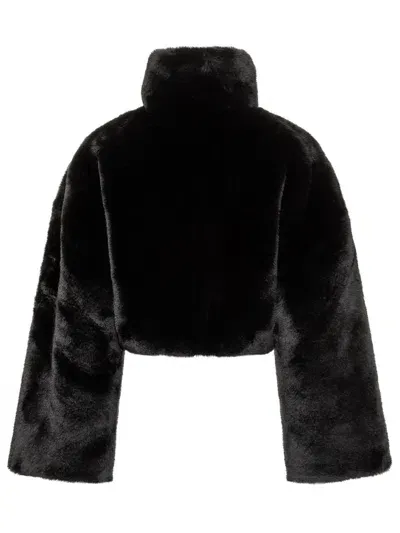 Rotate Birger Christensen Faux Fur Crop Jacket In Black