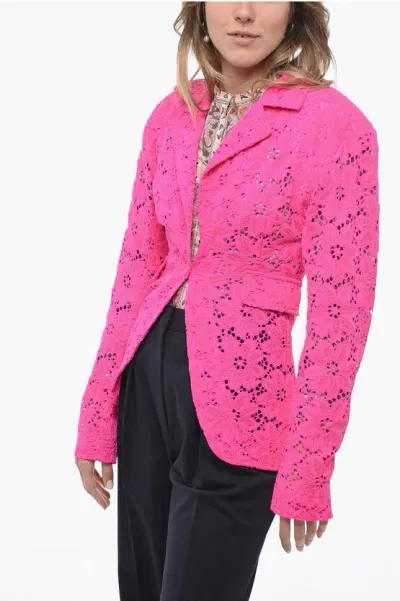 Rotate Birger Christensen Crochet Single-breasted Blazer In Fucsia