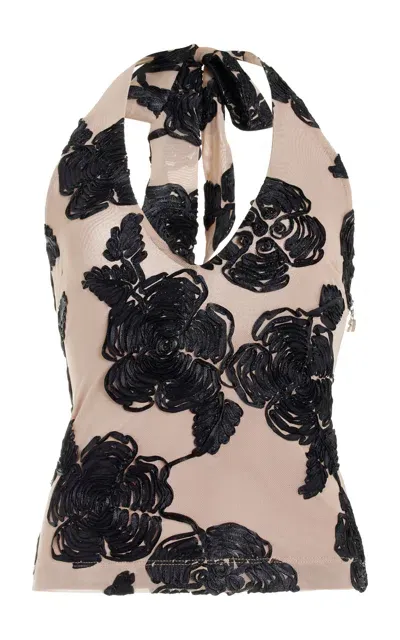 Rotate Birger Christensen Floral Mesh Halter Top In Neutral