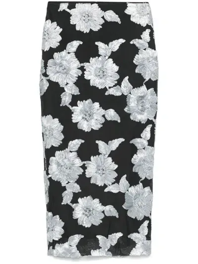 Rotate Birger Christensen Floral-mesh Pencil Skirt In Grey