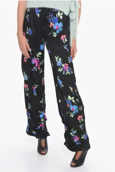 Rotate Birger Christensen Floral-motif Satin Heavy Cargo Pants In Black